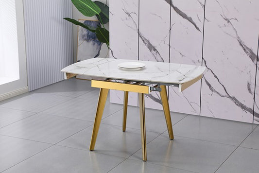 Radiance Compact Gold Extendable Marble Dining Table