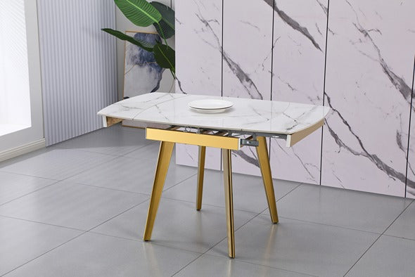 Radiance Compact Gold Extendable Marble Dining Table