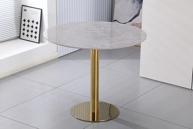Solis Marble Bistro Table Smokey Grey, Gold Pedestal
